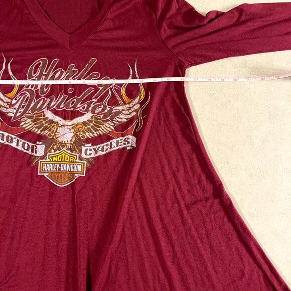 Harley Davidson Long Sleeve T-shirt cold shoulder Maroon Size Medium - Picture 8 of 9